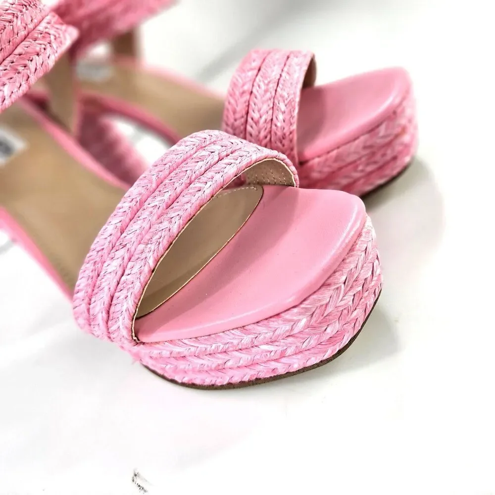 Steve Madden Lombardo Heeled Sandal Pink Raffeta Platform Buckle Ankle Strap W8 - Picture 5 of 16